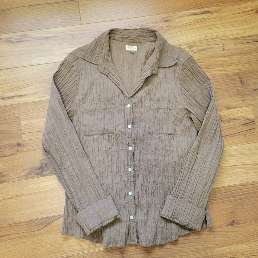 Aventura Clothing Brown Button Down Blouse Size Large